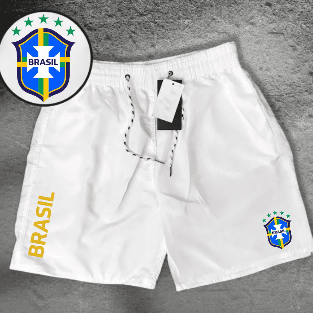Bermuda Esportiva Tectel Masculina - Seleção Brasileira - Academia Corrida Futebol