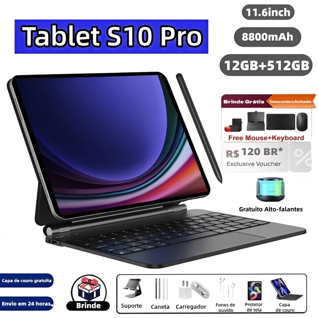 【Teclado e mouse gratuitos】Tablet  S10 Pro Android tablet 11,6 polegadas 12GB + 512GB 8800mAh bateria wifi 5G