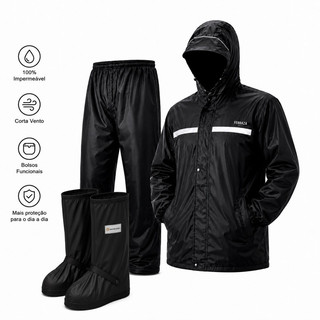 kit Capa De Chuva e Bota Motoqueiro Reforçada Pvc Resistente Original