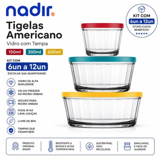 Kit Tigelas Marinex Americano Vidro Com Tampa 150ml 300ml 600ml Pote Nadir Figueiredo 6 1…