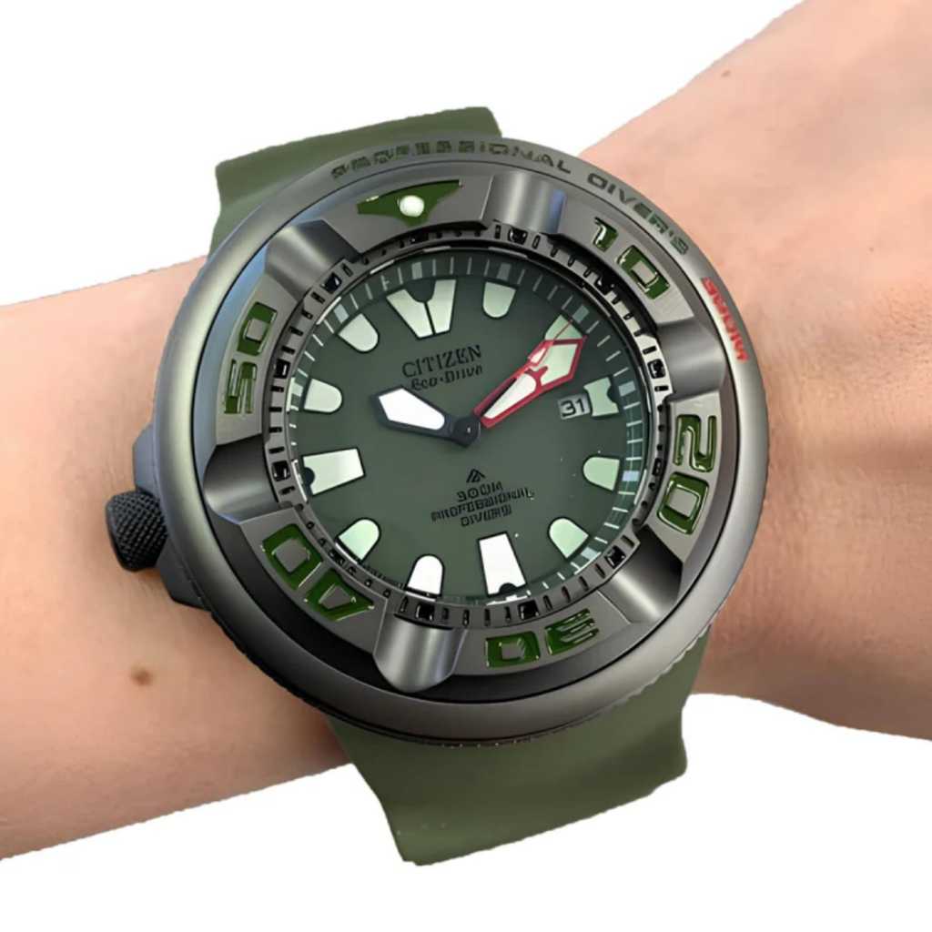 Relógio Masculino Aqualand Ecozilla Militar Grande 100M Silicone Premium Preto Verde