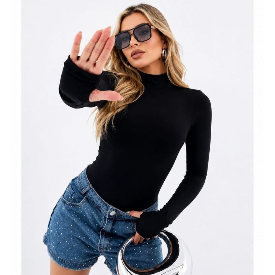 BLUSA MANGA LONGA E GOLA ALTA COM DEDEIRA SEGUNDA PELE