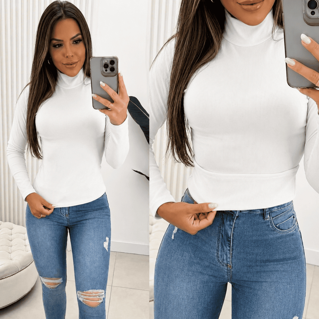 Blusinha Manga Longa Cacharrel Feminina Gola Alta Ribana Flanelada Térmica Canelada Premium Segunda Pele