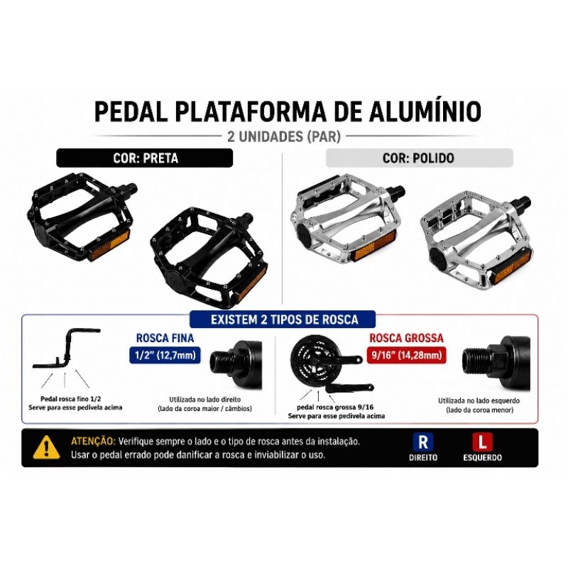 Pedal Bicicleta Plataforma Alumínio Par -1/2 ou 9/16
