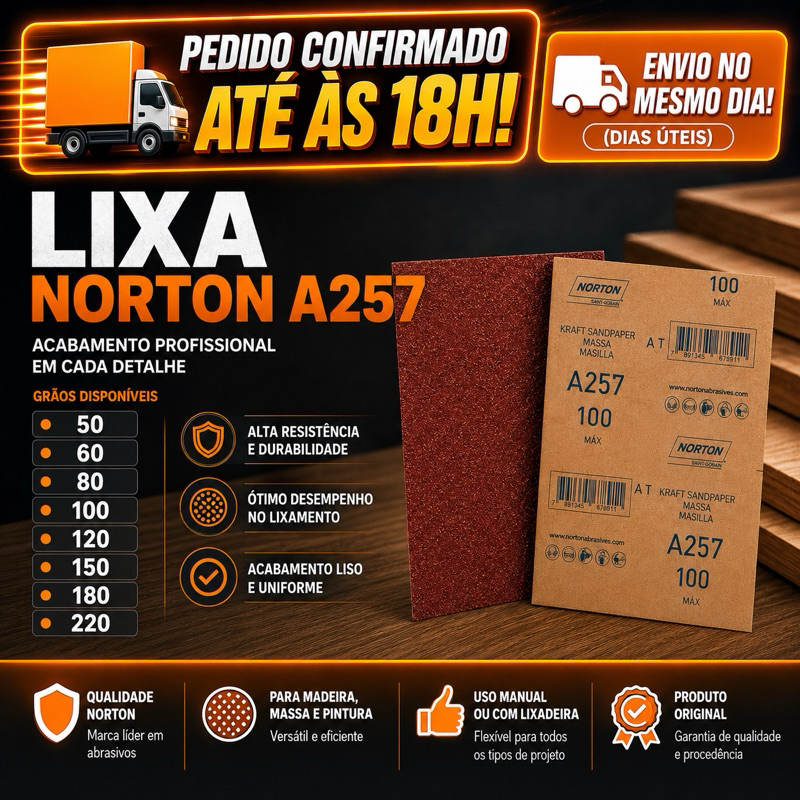 Folha de lixa para massas parede madeira - A257 - Norton
