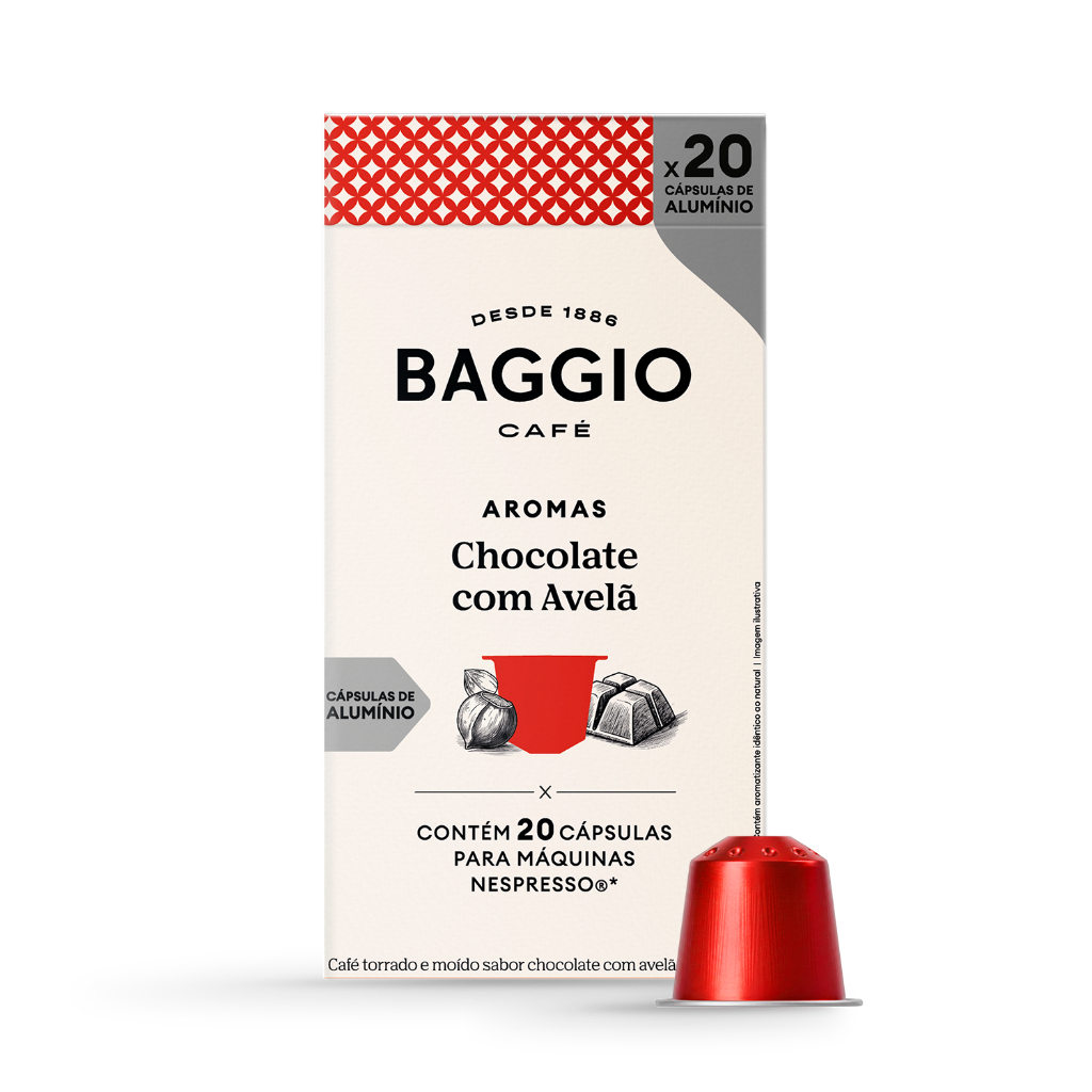Cápsulas de Café Baggio Café Aroma Chocolate com Avelã, compatível com Nespresso, contém 20 cápsulas