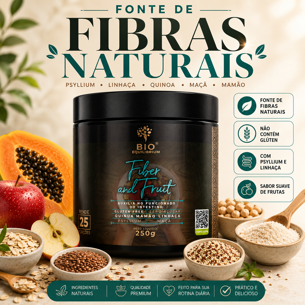Fibras Funcionais para Intestino | Psyllium | Fiber and Fruit 250g | Conforto intestinal | Alívio | Bio Equilibrium