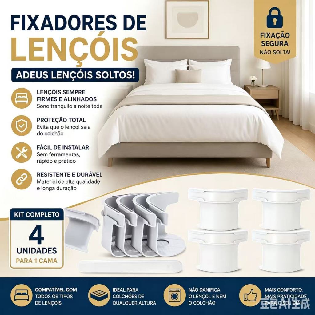 Fixador de Colchão Antideslizante, Fácil de Instalar, Compatível com Cama de Solteiro e Casal