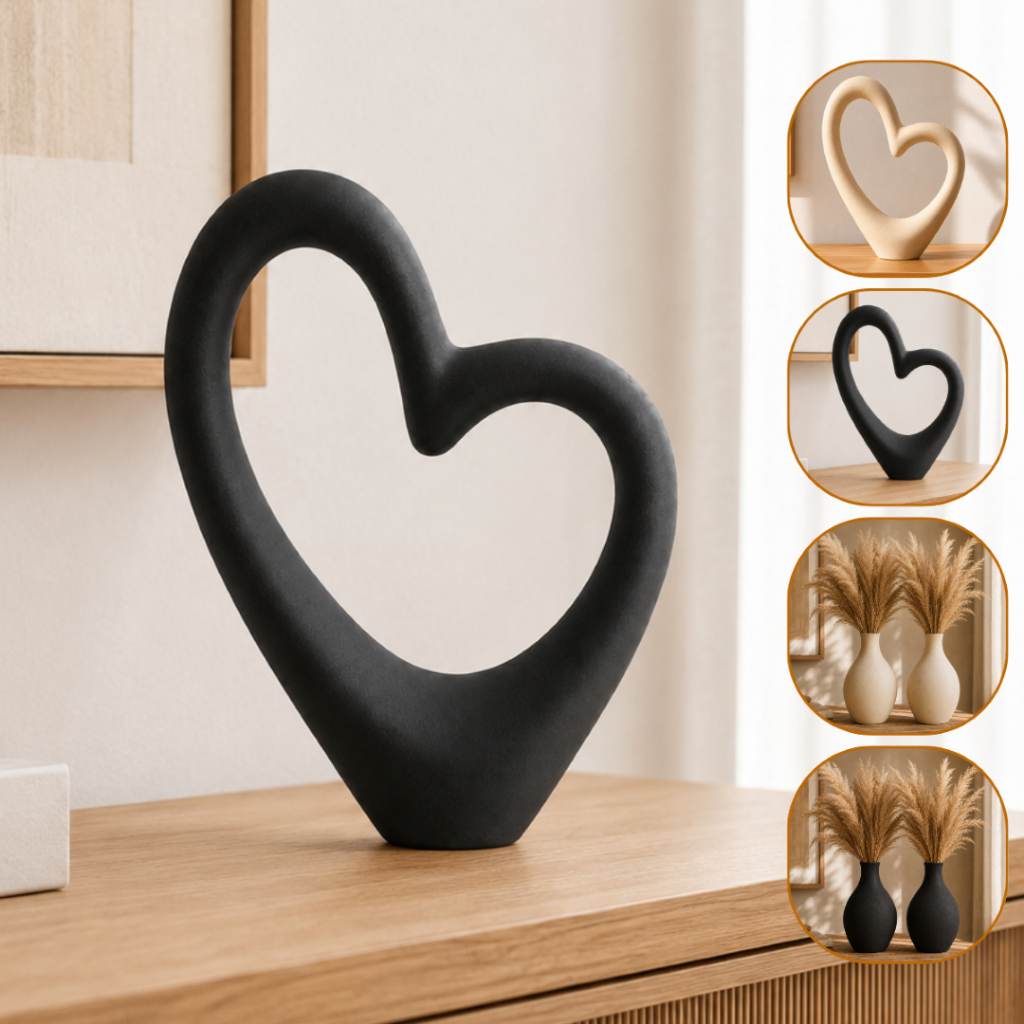 VASOS DECORATIVOS CERAMICA NUDE PRETO DESIGN MODERNO ELEGANTE ESCULTURA CORAÇÃO SALA QUARTO APARADOR
