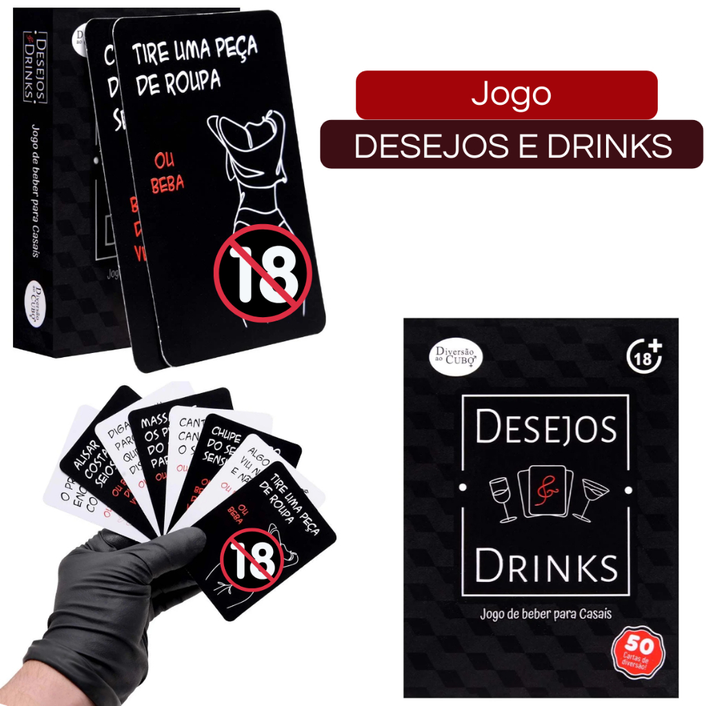 Jogo Desejos e Drinks Para Casais Baralho Adulto Divertido 50 Cartas
