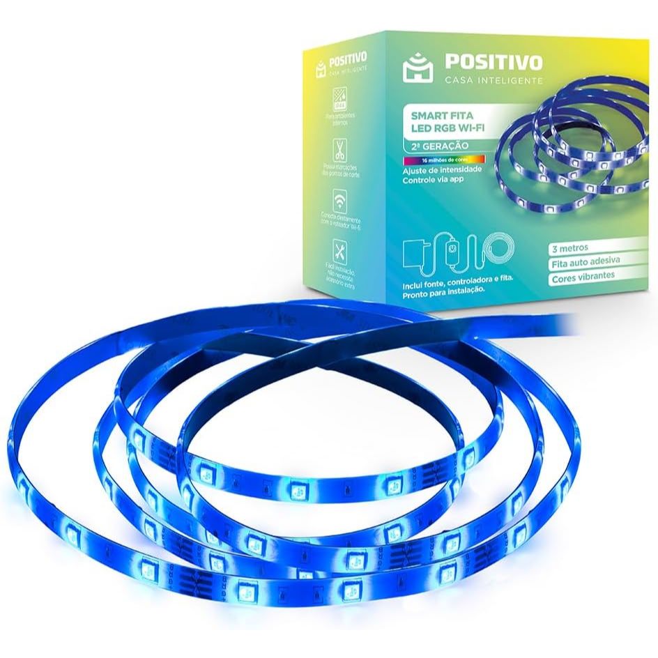 Smart Fita LED, Positivo, Casa Inteligente - Wi-Fi - RGB - 14W - 3M - Fonte + Conector - Bivolt