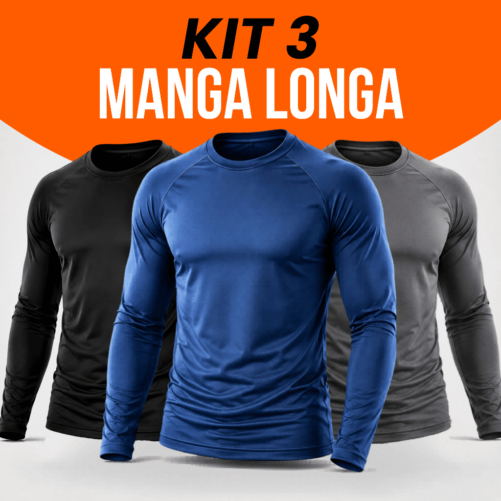 Kit 3 Camisetas Manga Longa Masculina Térmica Dry Fit Segunda Pele Academia Corrida Proteção Solar