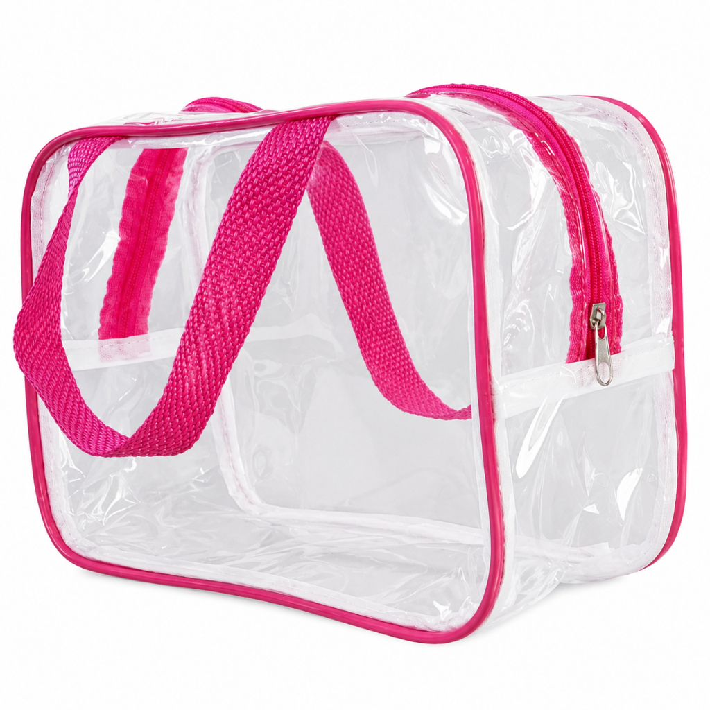 Kit 12 Unidade Necessaire com Alça Pink Transparente Organizadora Verão Resistente Feminina com Alça