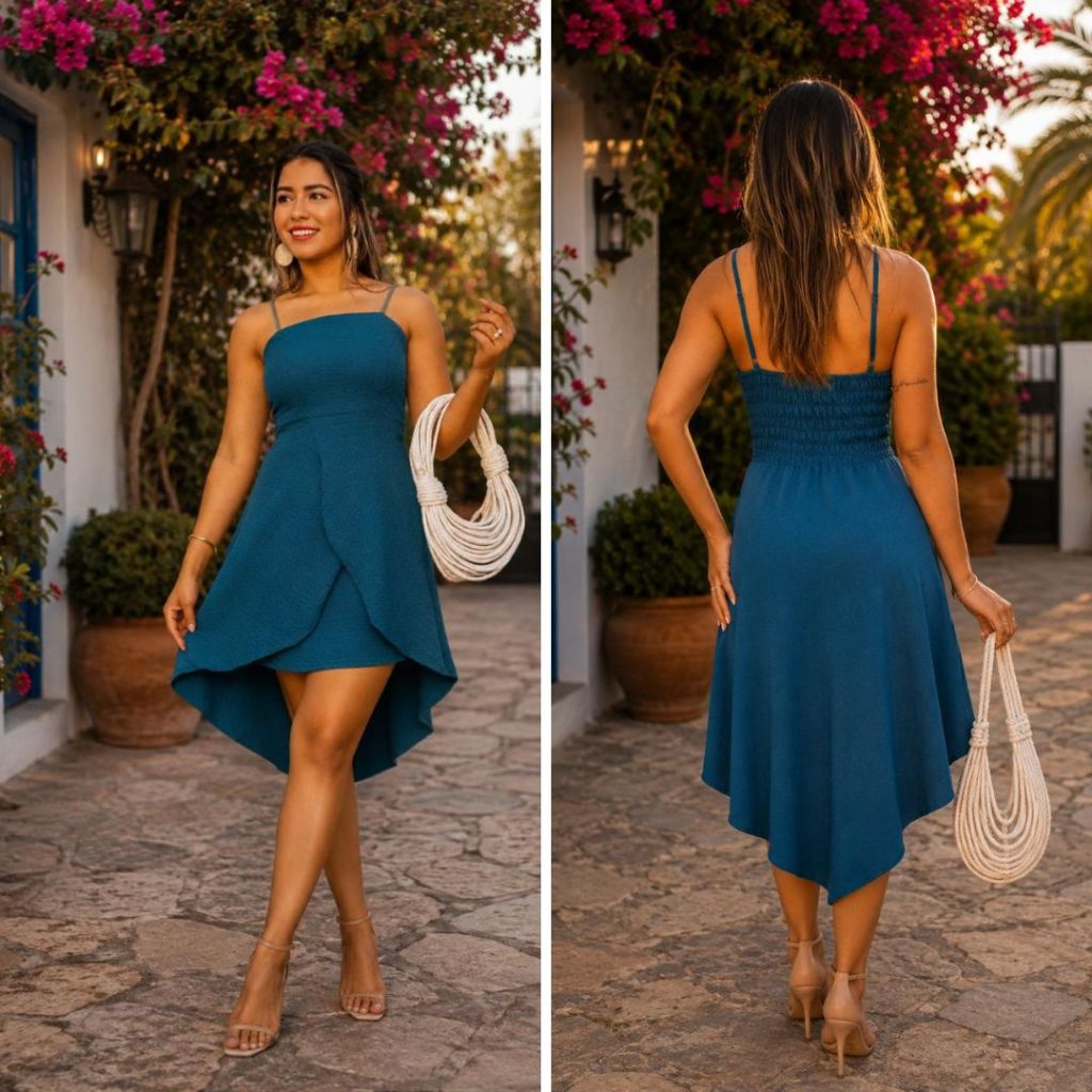 Vestido Mullet Femenino Elegante Alcinha Fina Acinturado Festa Casual Chic Tendencia