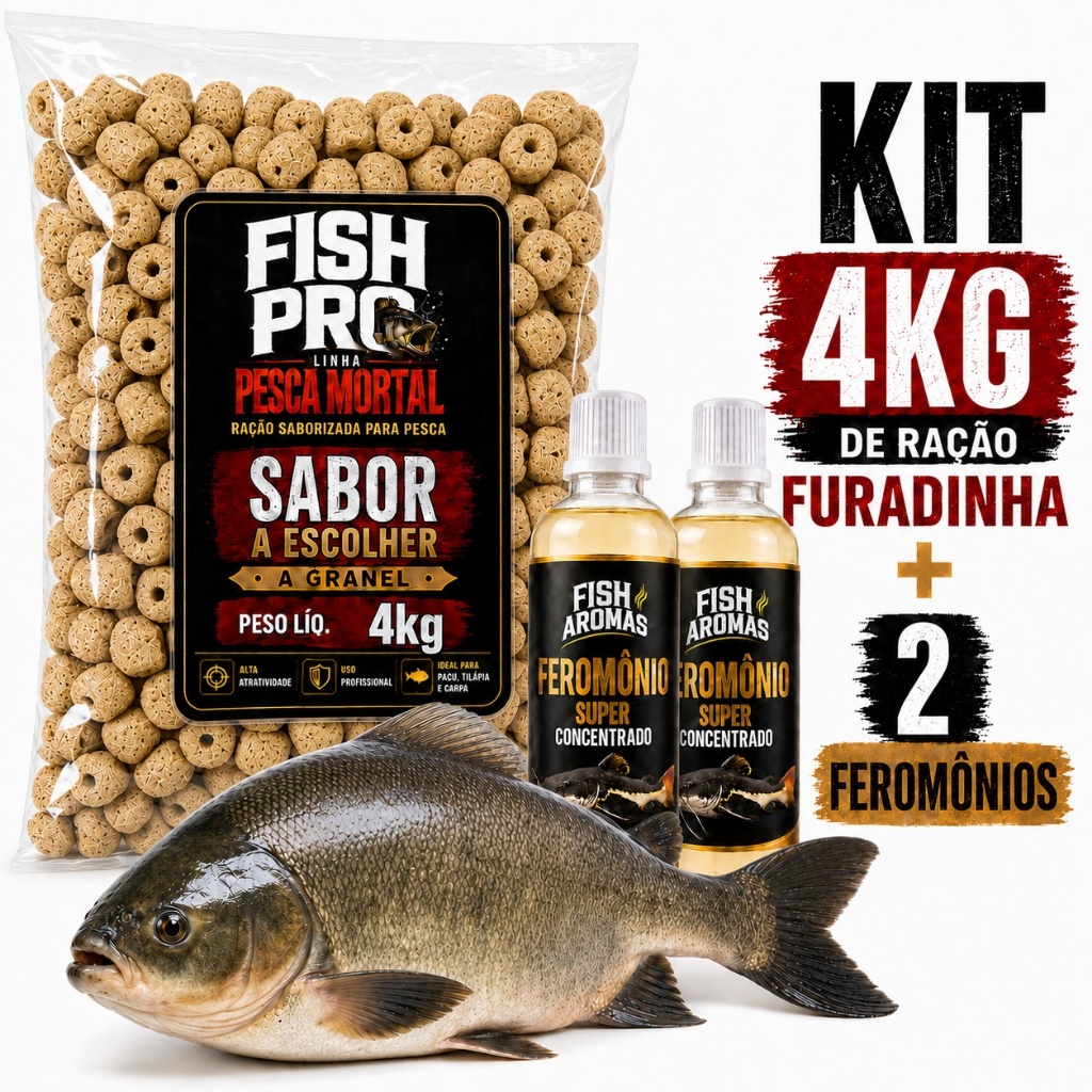 2 Feromônio para Pesca Atrativo Super concentrado Pesqueiros Peixe  + 4kg de Ração Furadinha