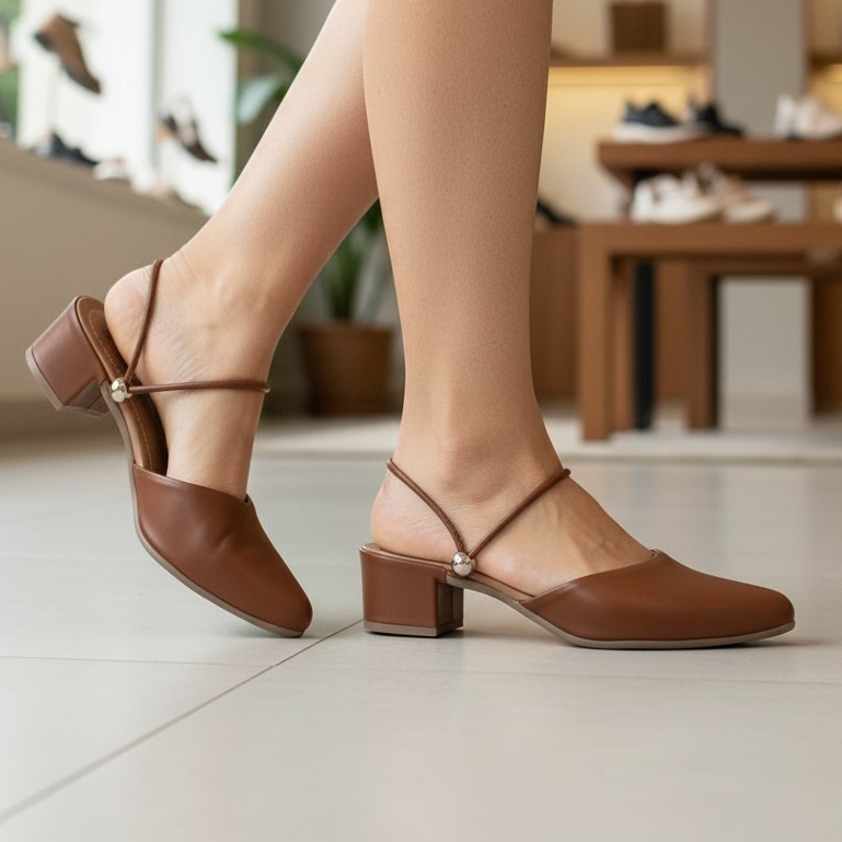 Scarpin Salto Bloco Feminino Mule Médio 2 em 1 Tornozeleira Classe Cores Napa Pu