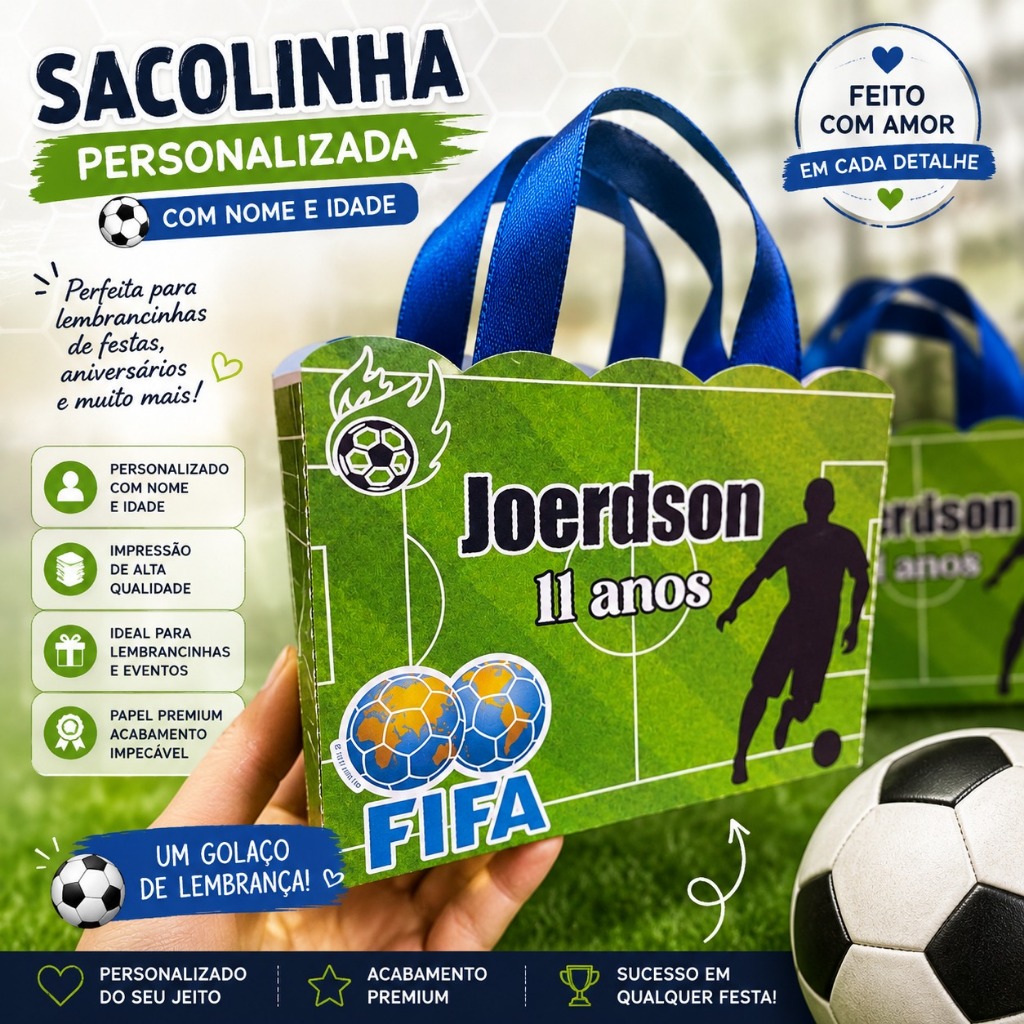 Kit Sacolinha Personalizada Futebol - Personalizadas em Qualquer Tema- Lembrancinha infantil