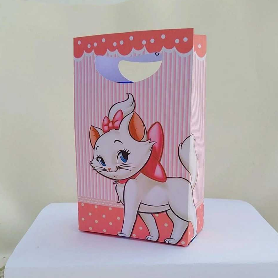 Kit Sacolinha Surpresa Festa Infantil Personalizada GATINHA MARIE Lembrancinhas Aniversário PEGUE E MONTE