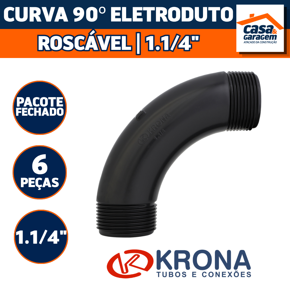 Kit Com 6 Curva 90° Eletroduto Roscável 1.1/4" 40mm Krona