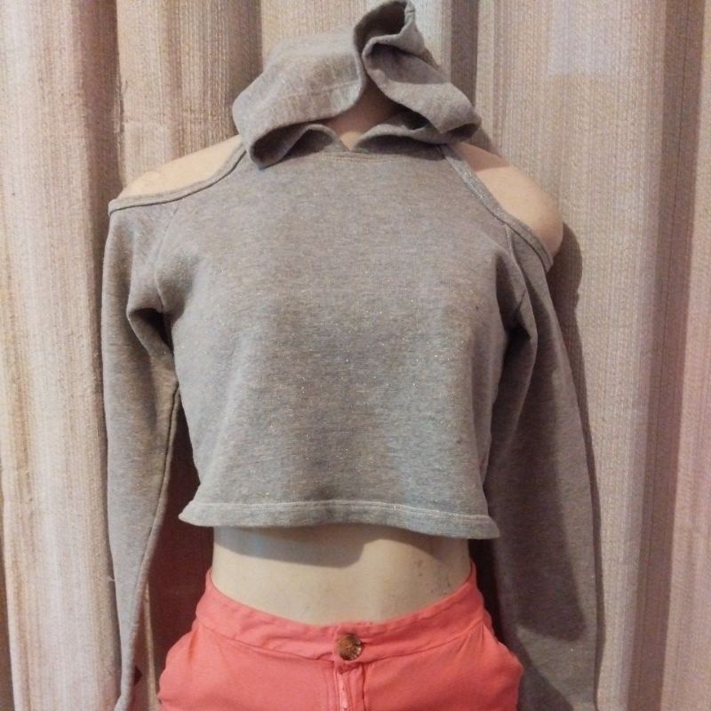 ✨ Cropped Moletom com Capuz Mescla com Brilho - Tamanho 16 ✨