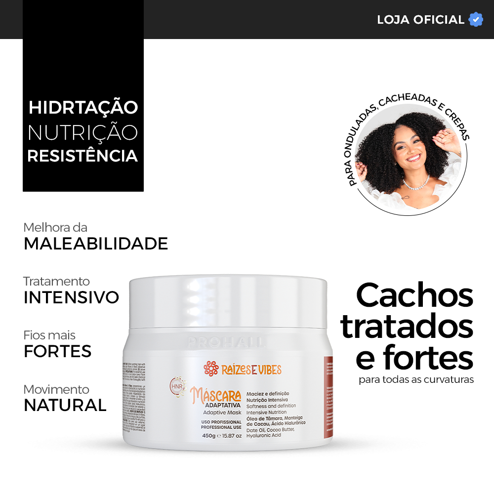 Máscara de Hidratação Curvas e Cachos Adaptativa 450g - Raízes & Vibes