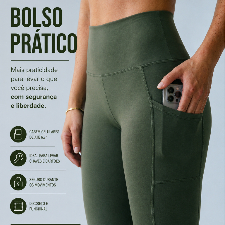 Calça Legging Suplex Cintura Alta com Bolso Lateral Academia Fitness Feminina Leg Confortavel Promoção Plus Size Tamanho