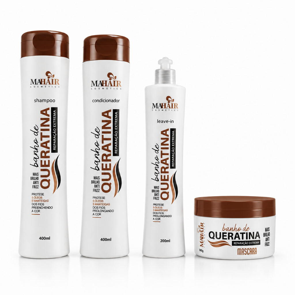 Kit Capilar Shampoo Condicionador Máscara e Creme de Pentear Banho De Queratina Mahair - Promoção !