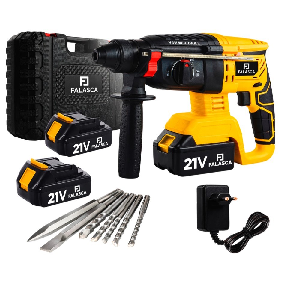 KIT MARTELETE ROMPEDOR PROFISSIONAL FURADEIRA DE IMPACTO A BATERIA 21V SDS 9500RPM 1200W – FALASCA