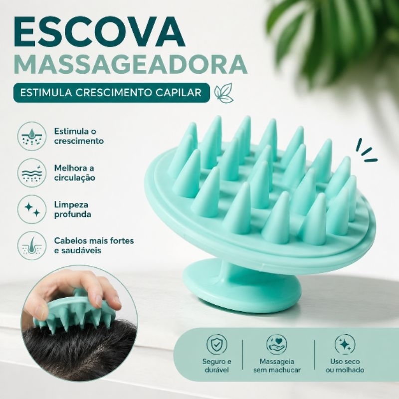 Escova Massageadora Capilar Silicone Couro Cabeludo Limpeza Profunda Estimula Crescimento