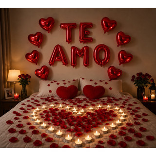 Kit Vela Dia Dos Namorados Balões Kit Romantico Casamento Te Amo Bexiga Namorados Velas + Pétalas+ Bexiga Vermelha