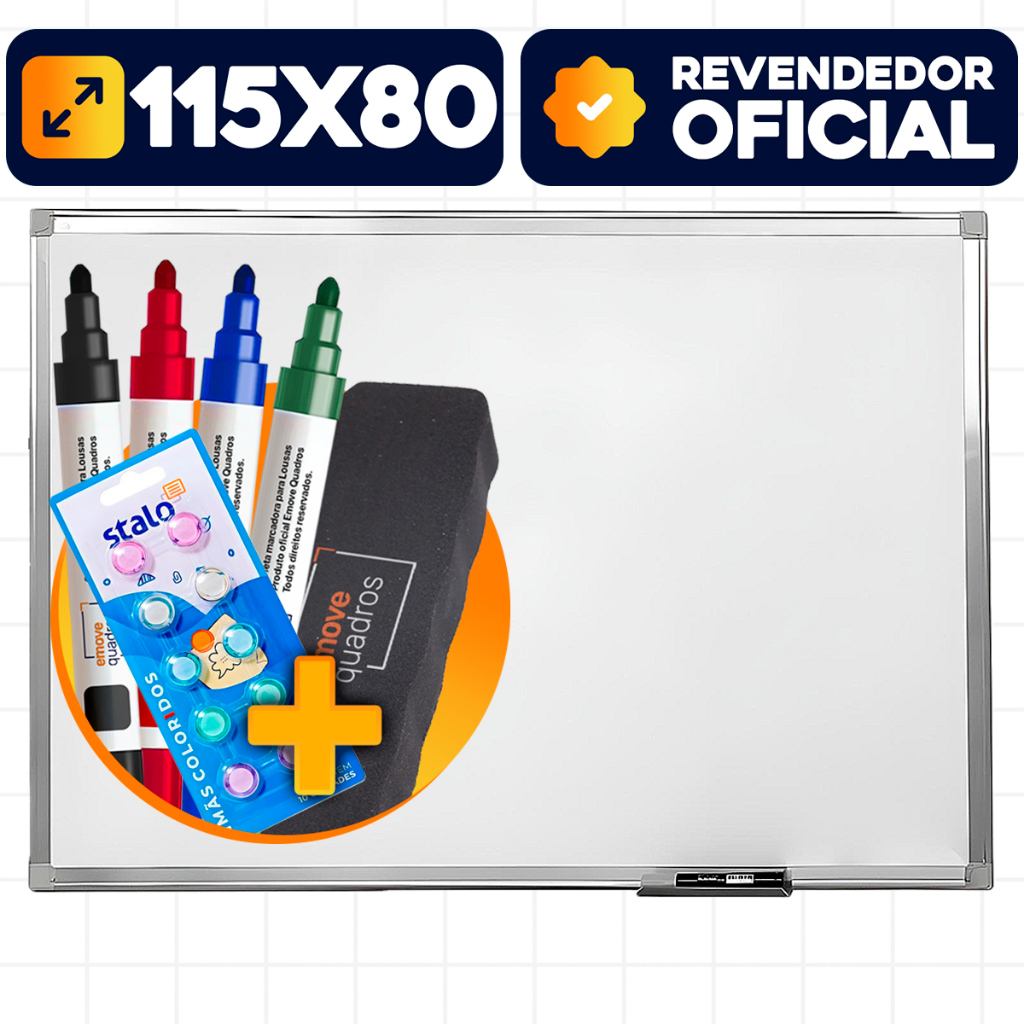 Lousa Branca 115x80cm Magnética Formica Quadro Branco Painel Fotos Soft Alumínio Kit Anotação + Imãs Coloridos