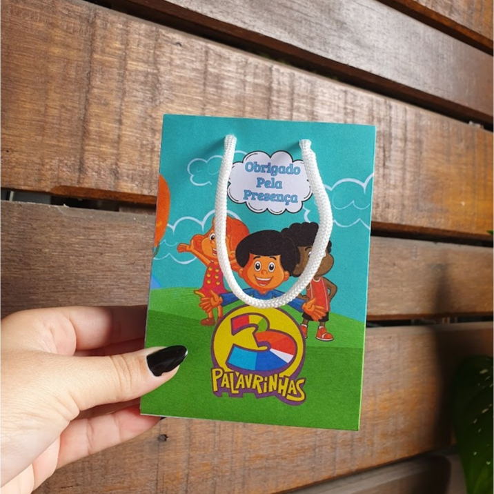 Sacolinha Personalizada P Tema 3 PALAVRINHAS - PEGUE E MONTE– Lembrancinha Festa Infantil Aniversário PRONTA ENTREGA