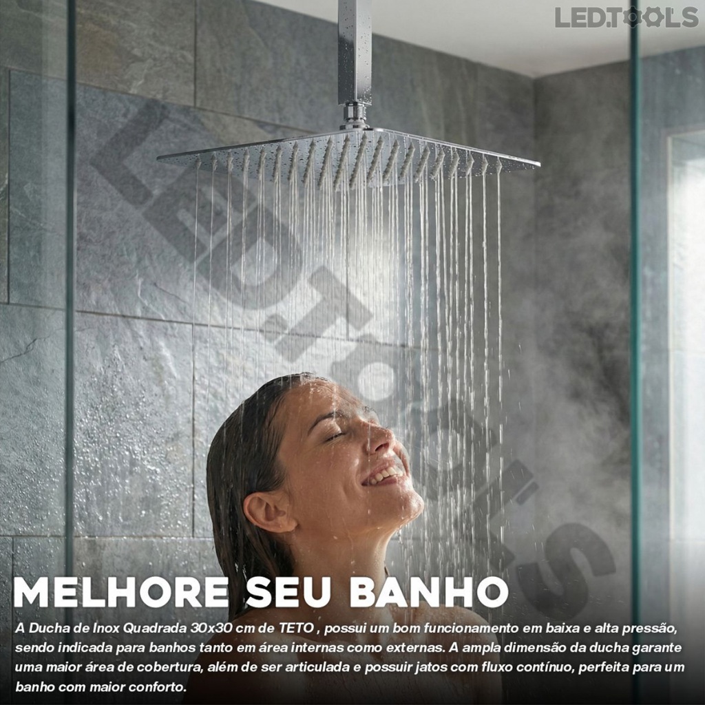 Chuveiro 30x30 Preto Inox Quadrado Teto Banheiro Area Externa · foto 2