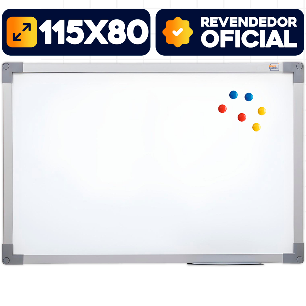 Lousa Quadro Branco Magnético Com Imas 115x80cm Moldura Soft Alumínio Escritório Escola Aula
