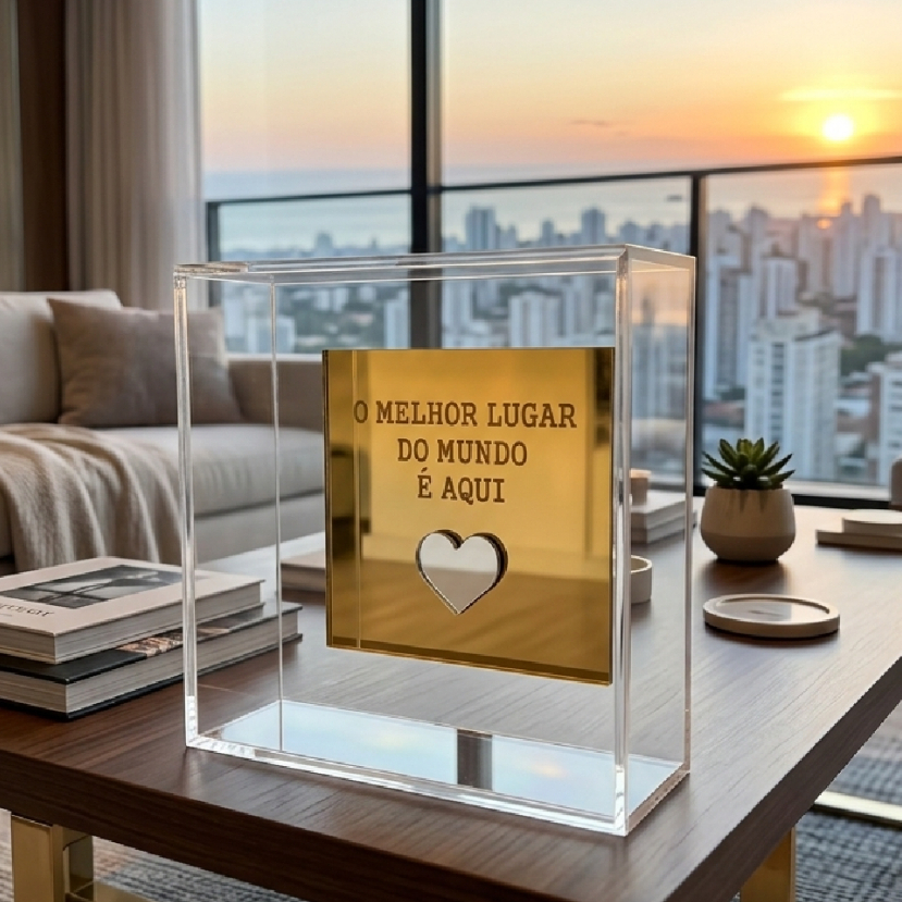 Quadro Caixa Decorativa de Acrílico “O melhor lugar do mundo é aqui” – Decoração Premium