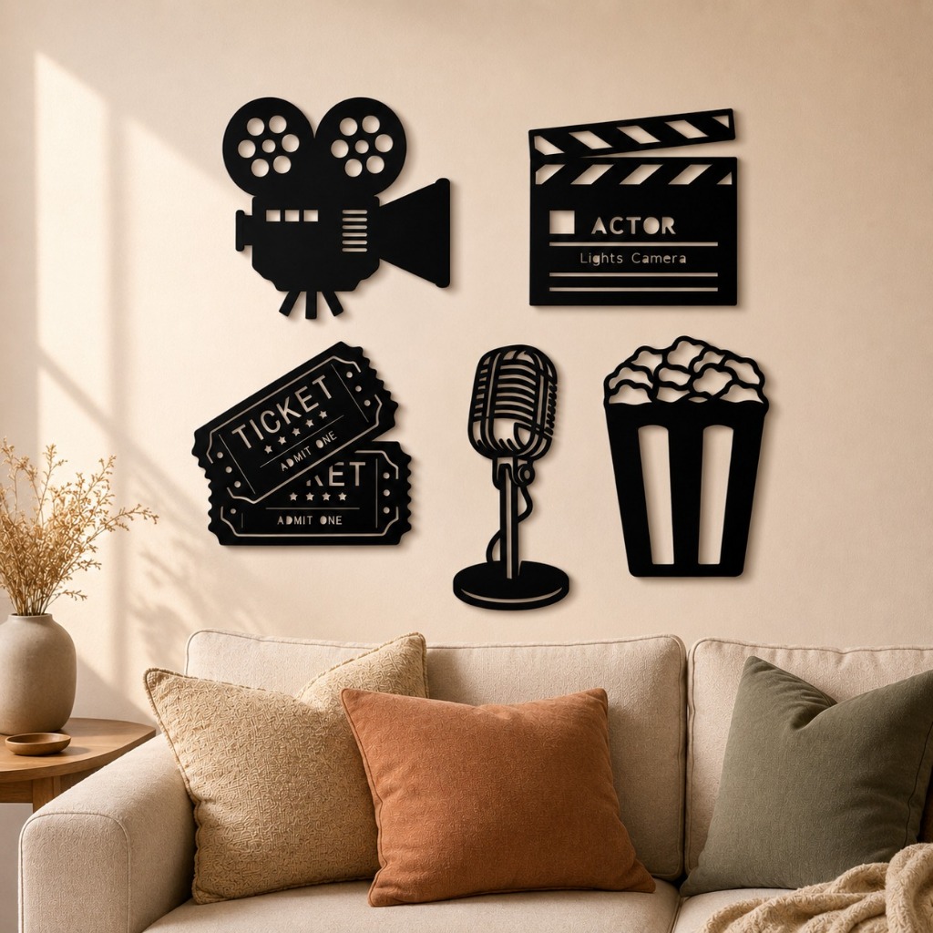 Kit Cinema Decorativo MDF Vazado Corte a Laser Sala de TV Home Theater Premium