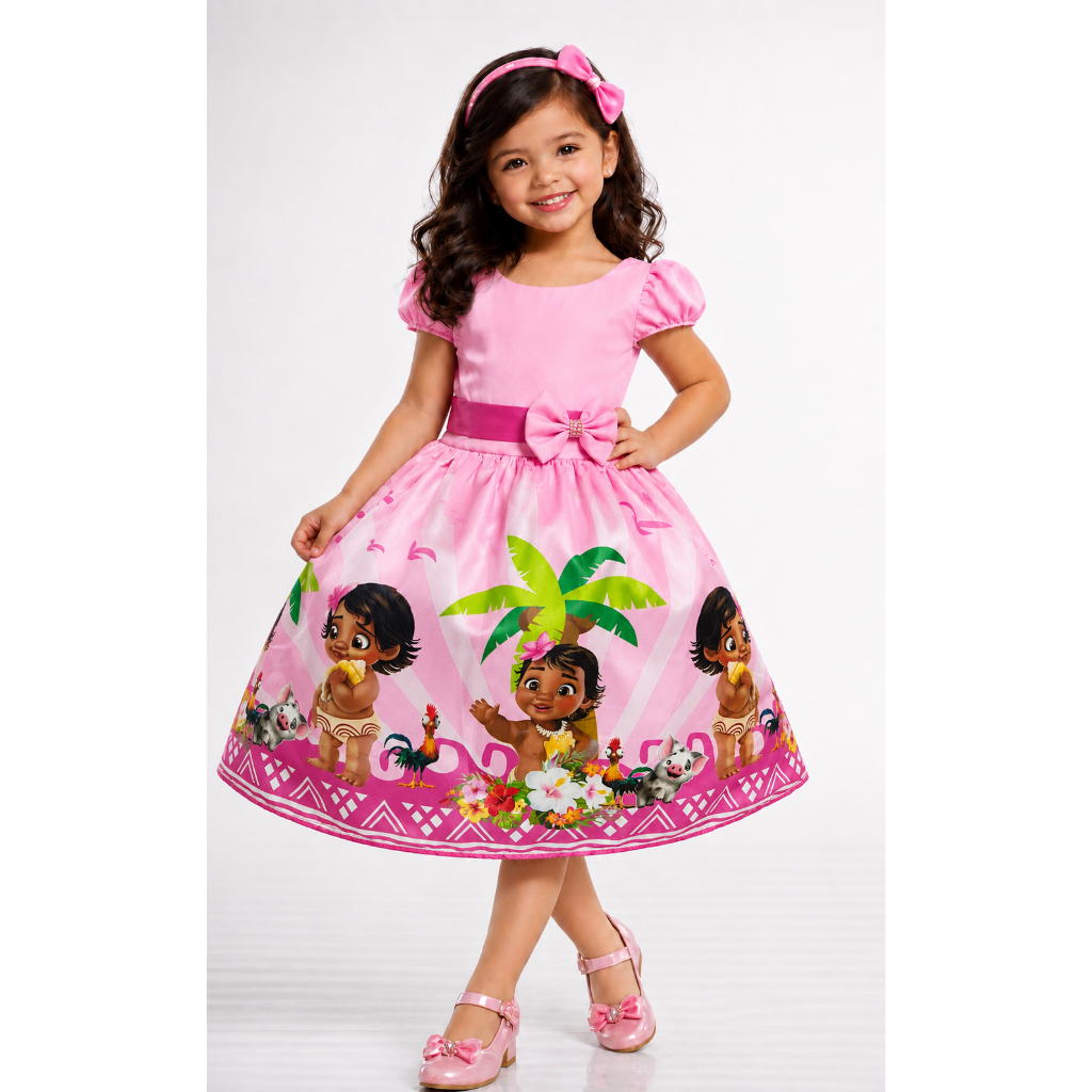 Vestido Tematico Luxo Infantil Moana Baby Boneca  Festa Aniversario Fantasia