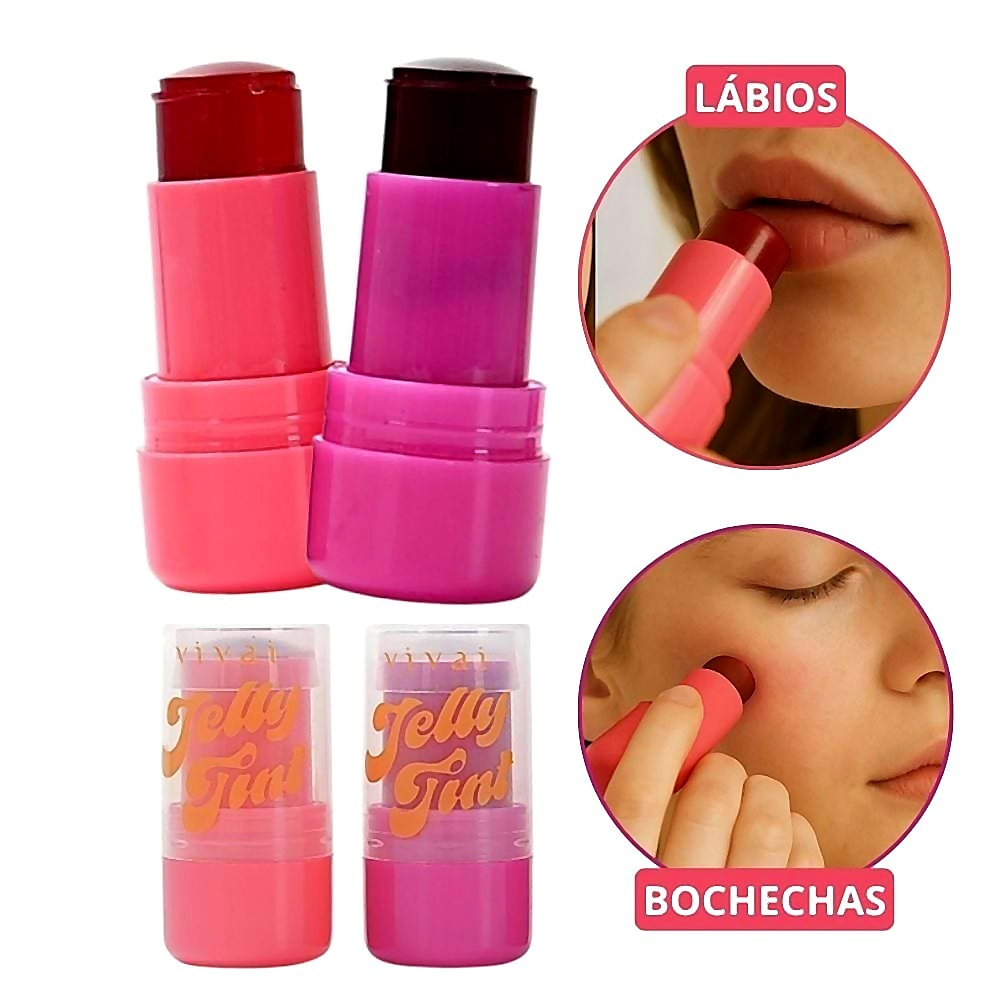 Blush Bastão Jelly Tint Multifuncional 2 em 1 Lábios e Bochechas Efeito Natural Vivai