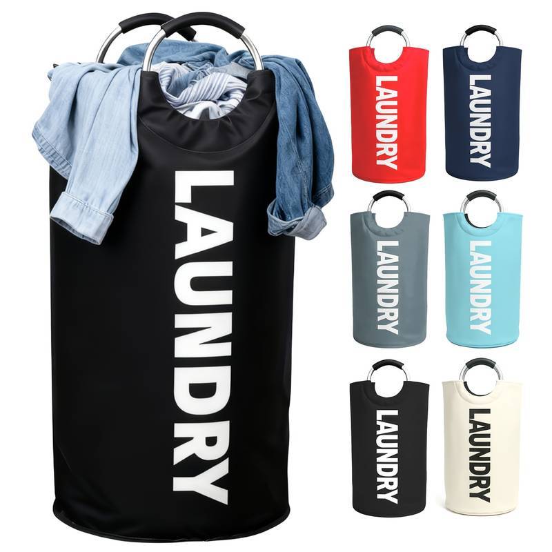 Cesto de Roupa Suja 90L 78x35cm Dobrável, Alça de Alumínio Resistente, Cesta de Tecido Impermeável Multiuso
