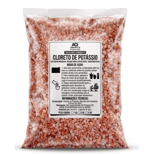 Cloreto De Potássio 60% Premium Adubo Fertilizante Mineral 1kg 3kg 5kg Frutas Vasos Canteiros Jardins
