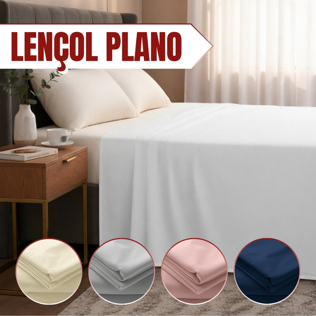 Lençol Solteiro Casal Queen King Plano Percal Ultra Soft 400 Fios Respirável Toque Macio Sem Elástico