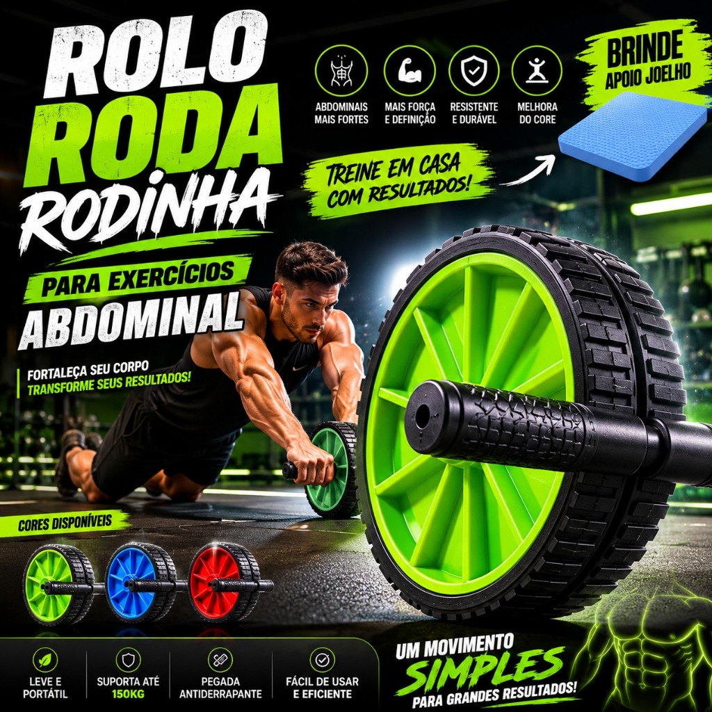 Rodinha  Abdominal Rolo Roda Para Exercícios Lombar Academia Funcional Fortalecimento Core