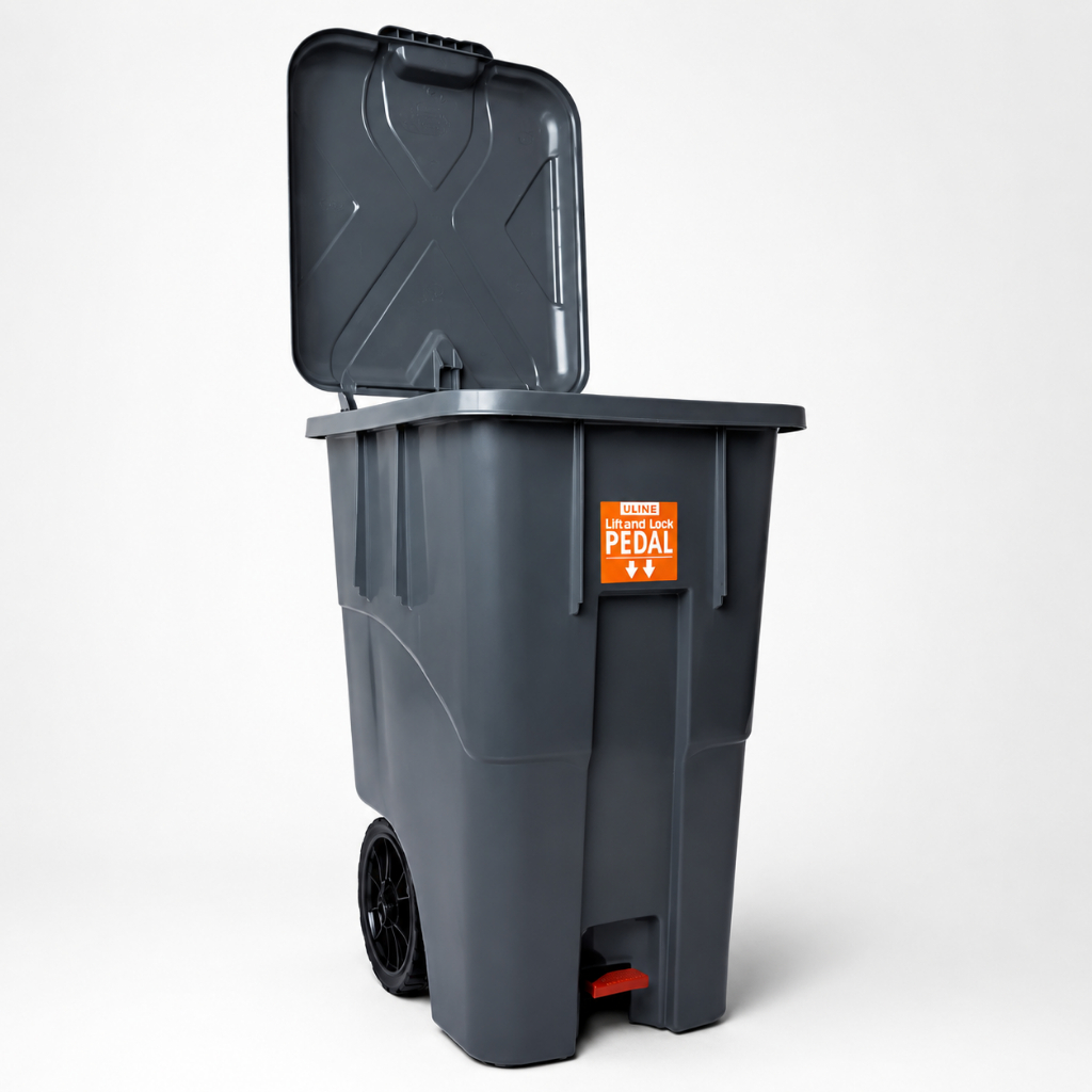 Lixeira Caçamba Container De Lixo Plástica Com Rodinhas Pedal 90 120 240 Litros Preta