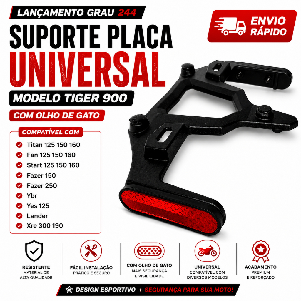 Suporte Placa Universal Modelo Tiger 900 Titan Fan C/ Olho Gato