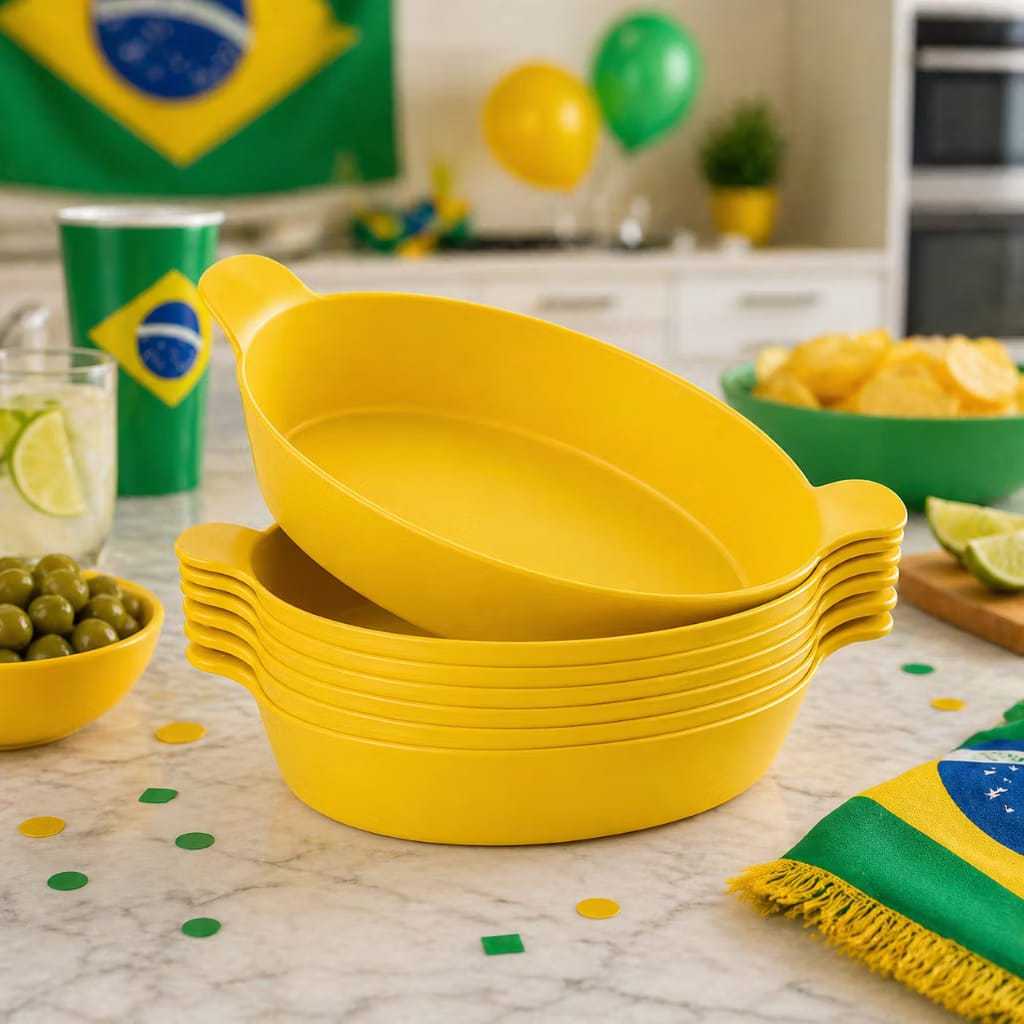 Petisqueira Barquinha Canoa 600ml Plástico Resistente Kit 3 á 25un. Tema Copa Brasil Petisco/Jogo/Festa/Bar/Comemoração.