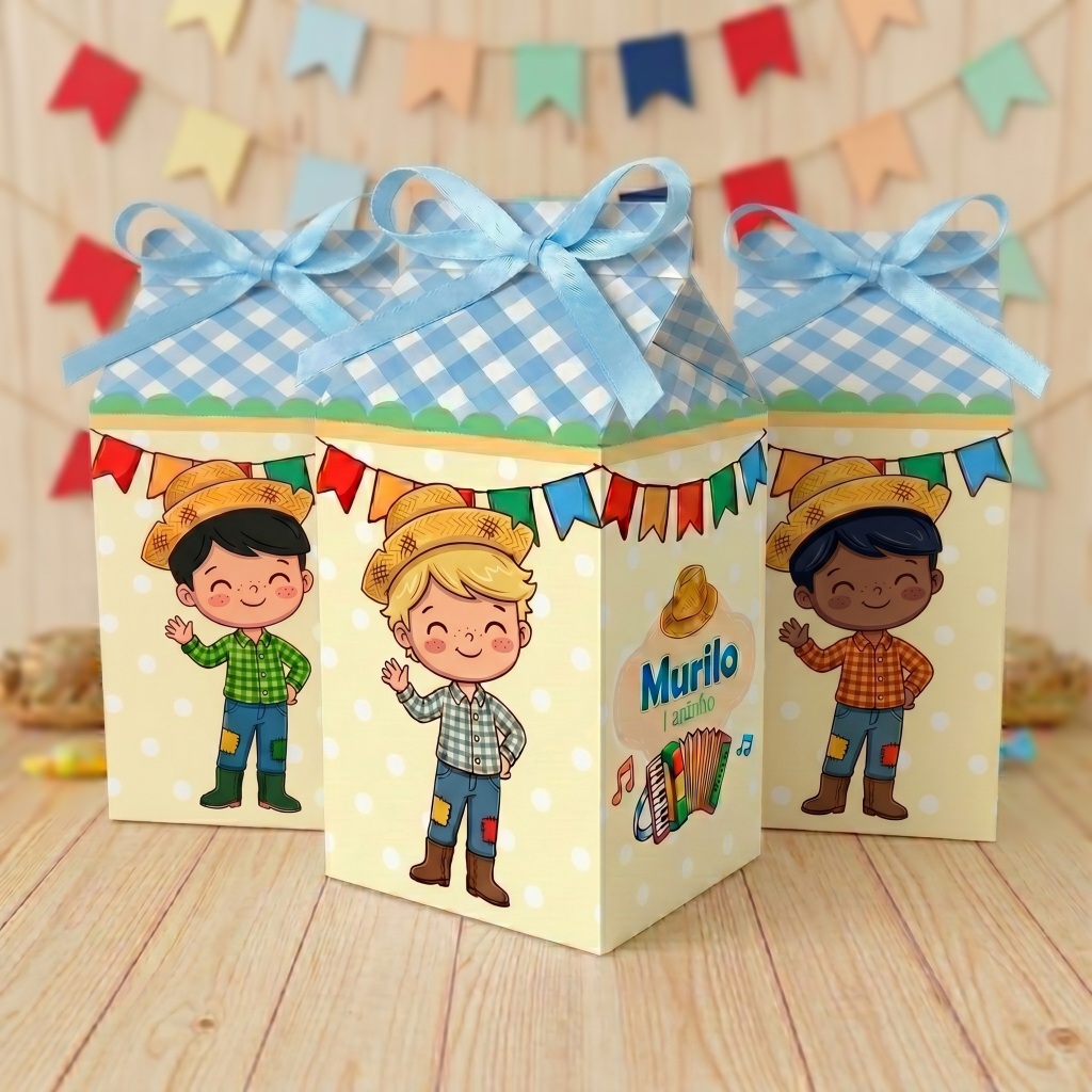 Kit Pegue Monte Personalizados Festa Junina Meninos 20 a 60 Caixinhas Lembrancinhas Aniversário