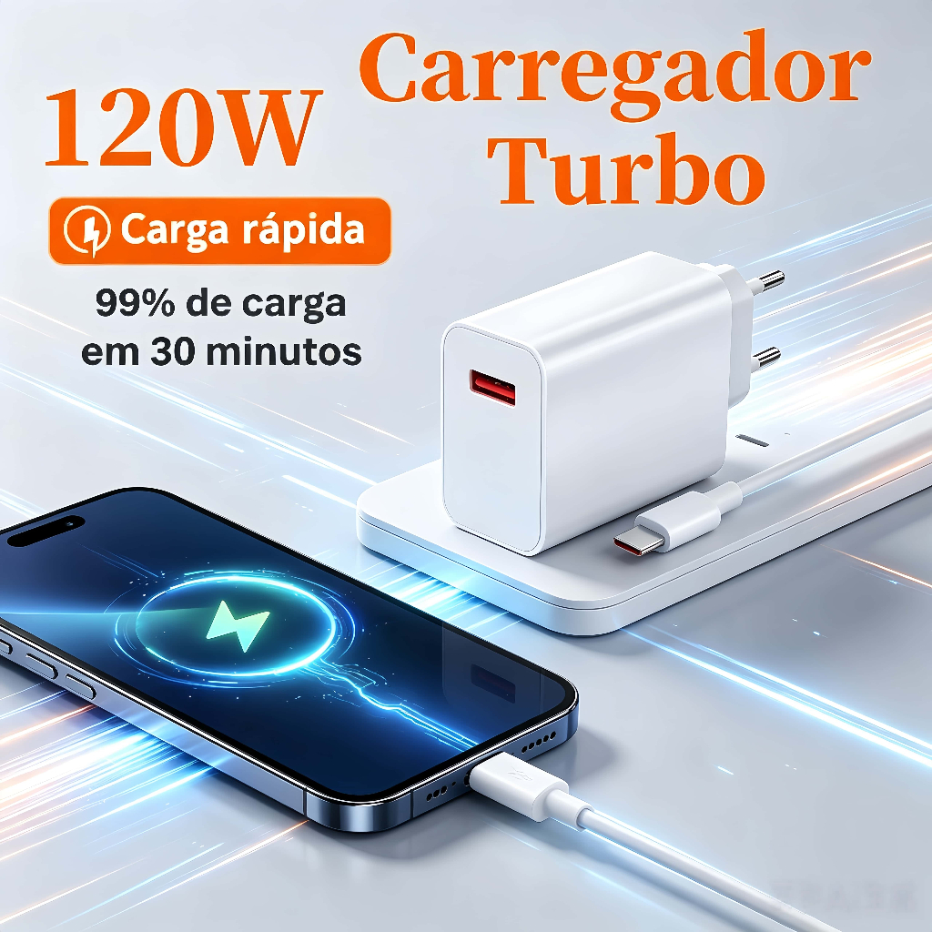 Kit Carregador Completo OR 120W Compatível Para Xiaomi Com 6A TIPO C Cabo Turbo Carregamento Rapído