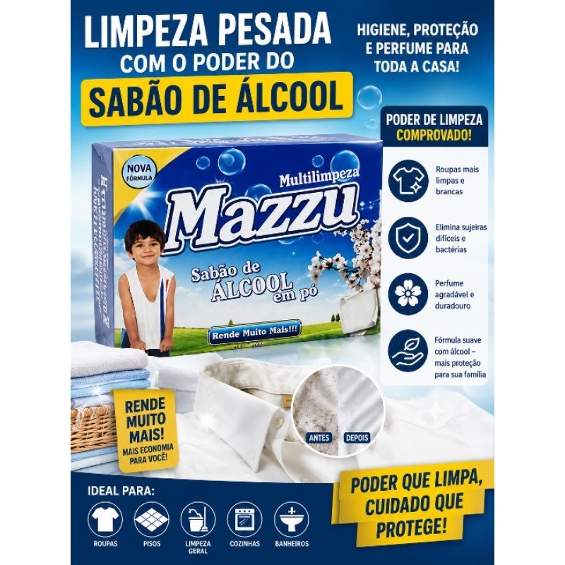 MAZZU SABÃO DE ÁLCOOL EM PÓ - NOVA FÓRMULA CONCENTRADA 800G