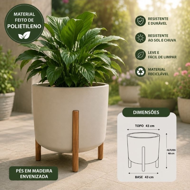 Vaso Nordico Monaco (G) com pés de madeira Envernizada