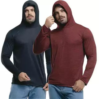 Kit 2 Camisa Dry fit Manga Longa Esportiva com Capuz Masculina Proteção Uv Touca Academia Treino Cor